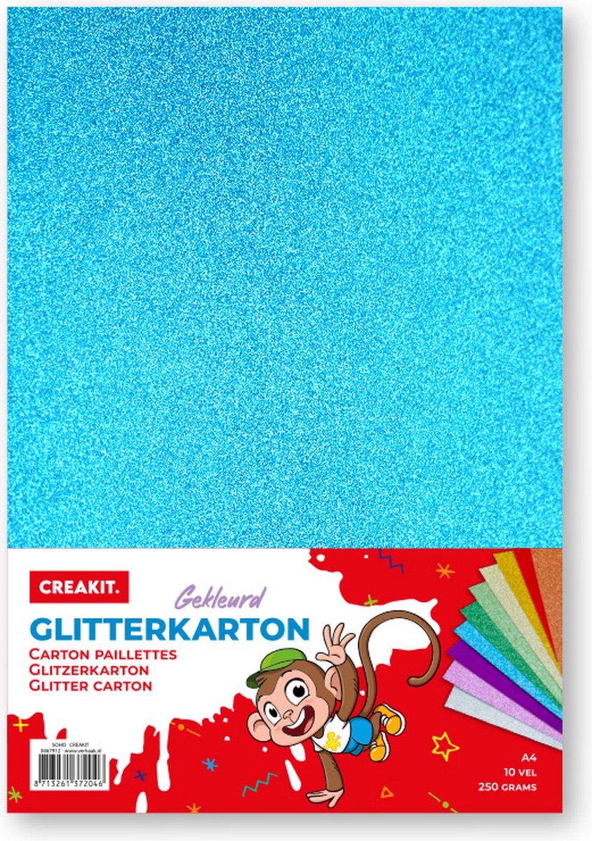 CREAKIT. Glitterkarton – 10 Vellen – A4 Formaat – Glitterpapier – Knutselpapier – Meerkleurig