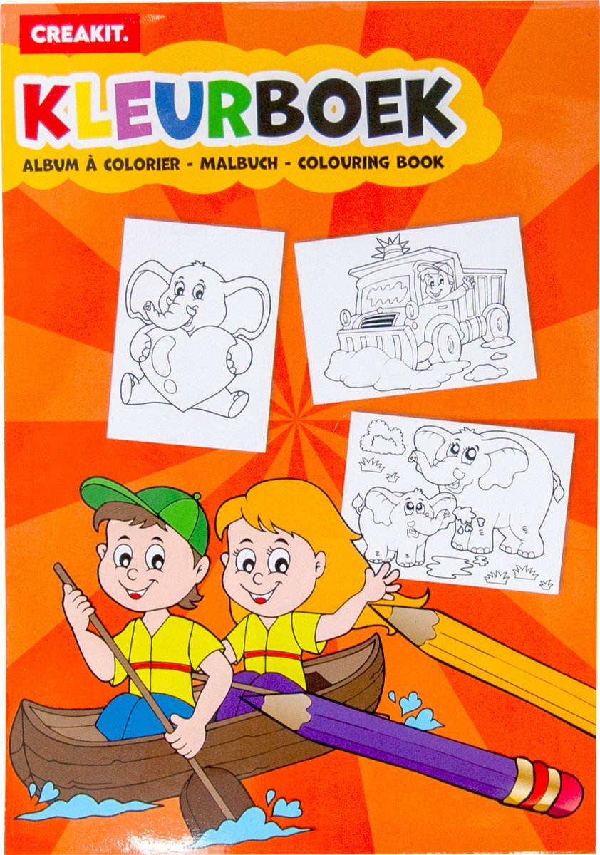 CREAKIT. Kleurboek Voor Kinderen – A5 Formaat – 24 Kleurplaten – 120 gram – Wit papier – Oranje
