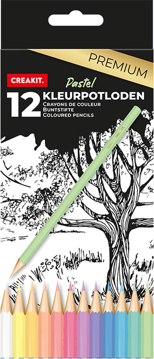CREAKIT. Kleurpotloden Pastel – 12 Stuks – Potloden Tekenen – Potloden Kinderen en Volwassenen – Potloden Set – Hout – Meerkleurig