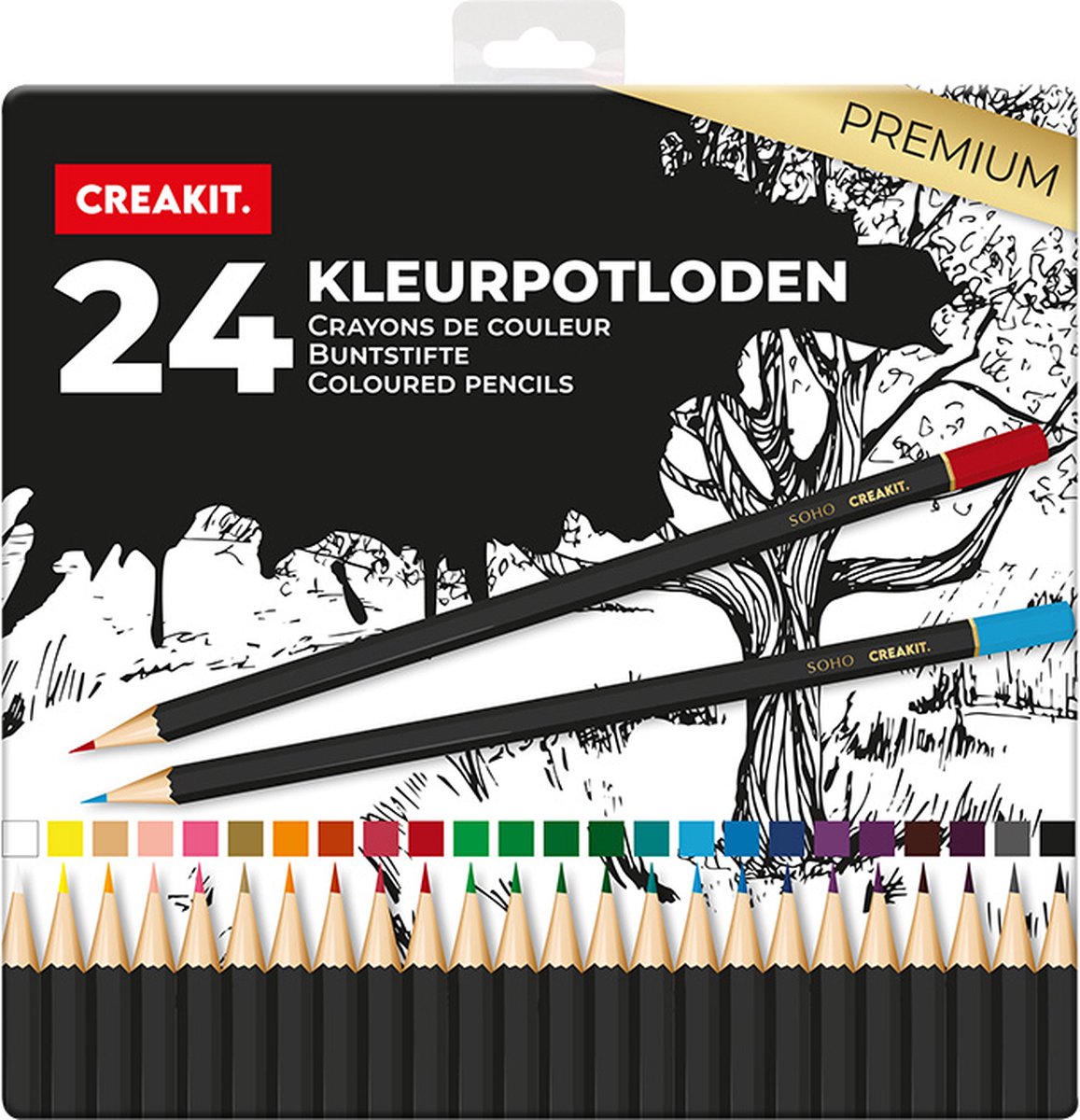 CREAKIT. Kleurpotloden in Blik – 24 Stuks – Potloden Tekenen – Potloden Kinderen en Volwassenen – Potloden Set – Hout – Meerkleurig