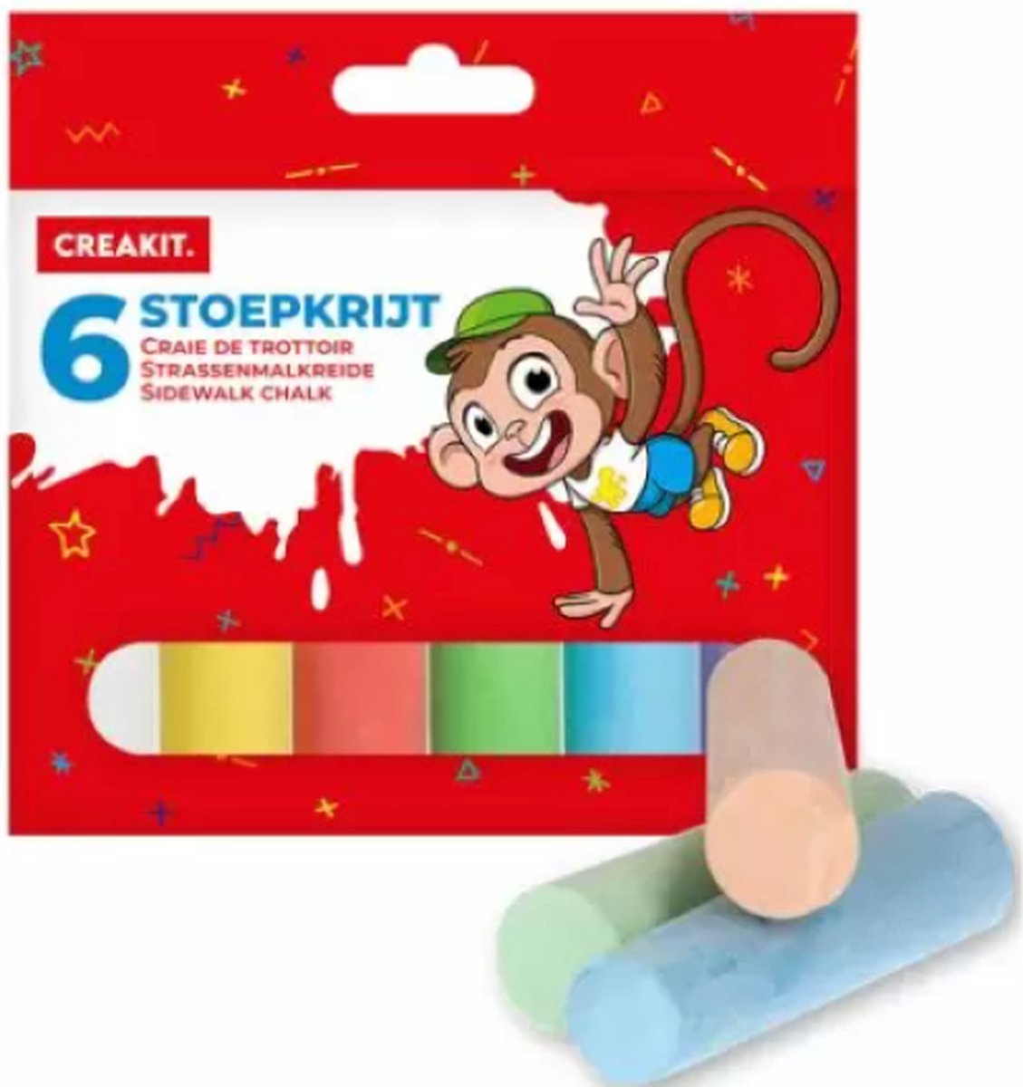 CREAKIT. Stoepkrijt – 6 Stuks – Krijtstiften – Stoepkrijt voor Buiten – Creatief Speelgoed – 10.5 cm – Gekleurd