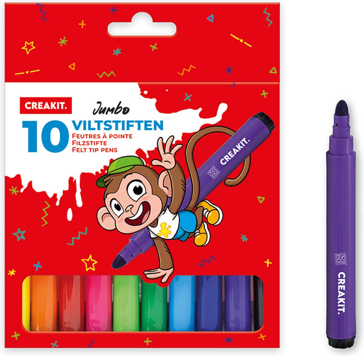 CREAKIT. Viltstiften – 10 stuks – Kleurstiften – Viltstiften voor Kinderen en Volwassenen – Meerkleurig