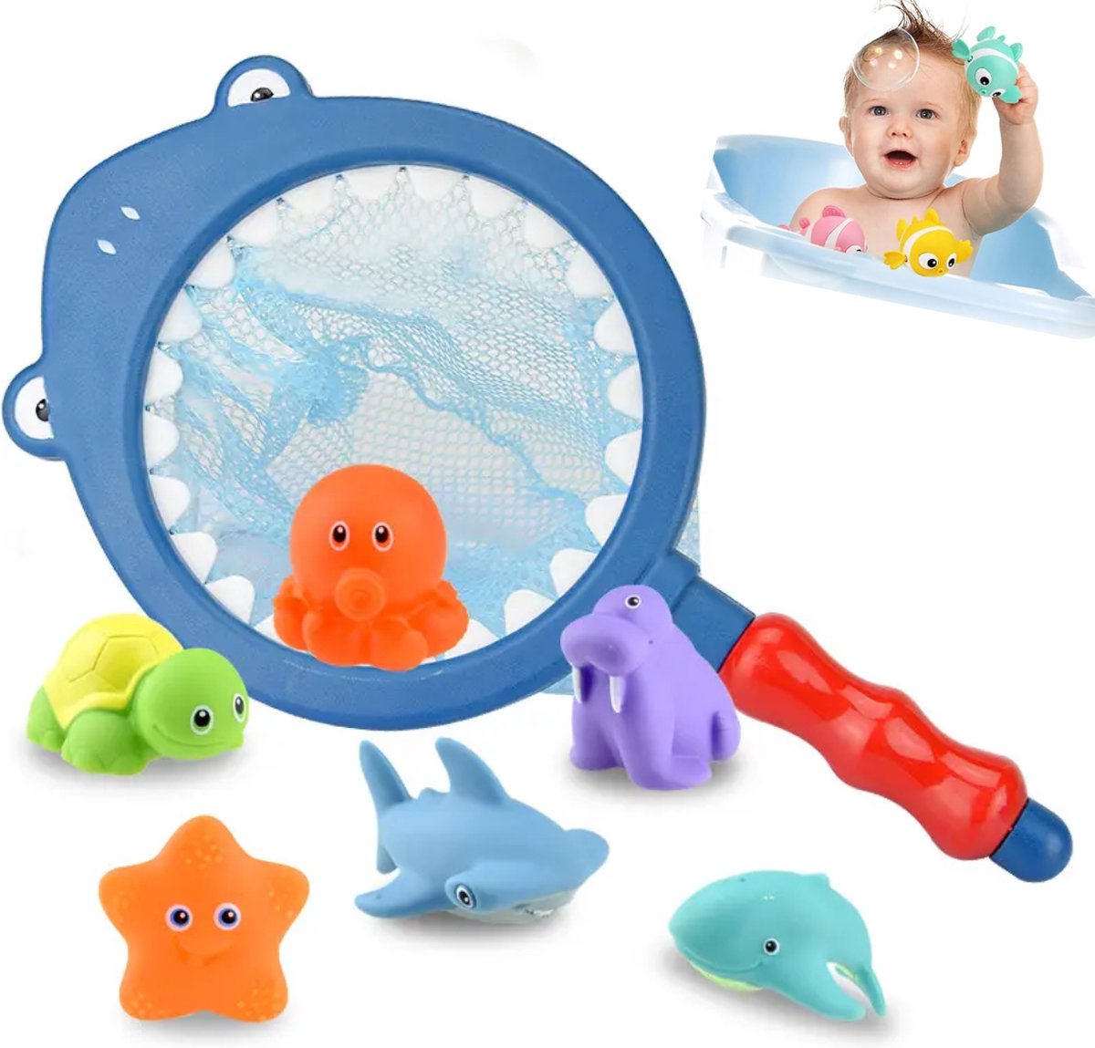 Badspeelgoed - Baby Badspeelgoed - Zwembad Speelgoed - Badspeelgoed voor Babys - Net met 6 Zachte Figuurtjes - Badspeeltjes Voordeelset - BPA Vrij