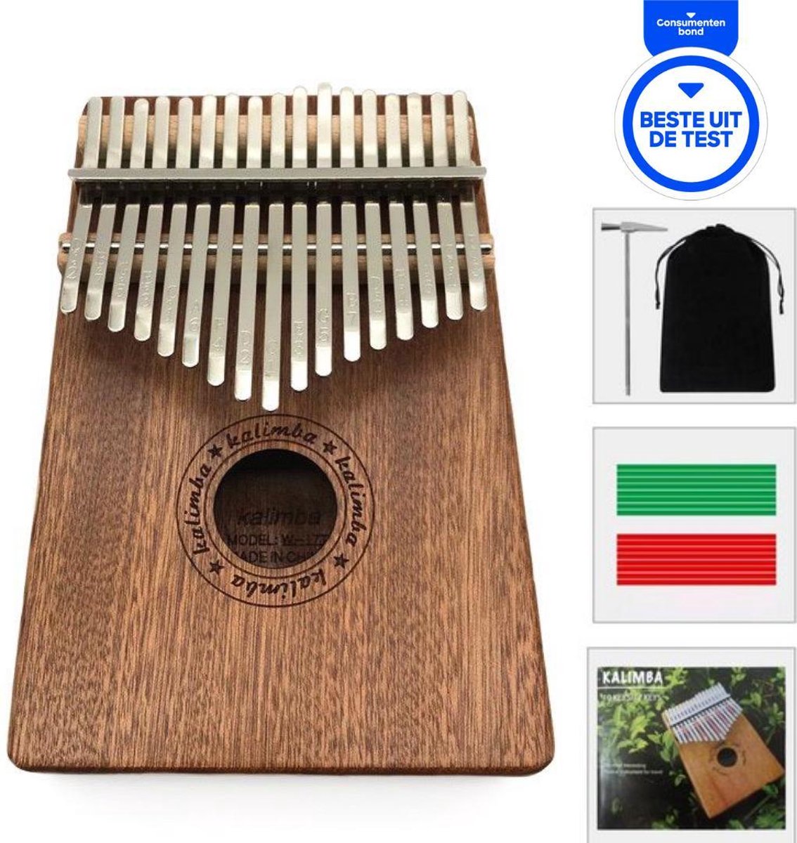 Kalimba - Duimpiano 17 Tonen - Mbira Muziekinstrument + GRATIS Tas & Accessoires - Beste Uit De Test