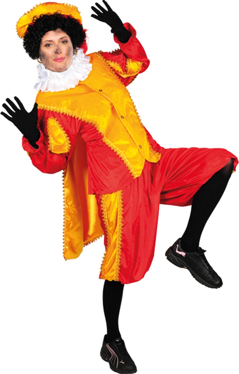 Piet velours met cape rood/geel (mt L)