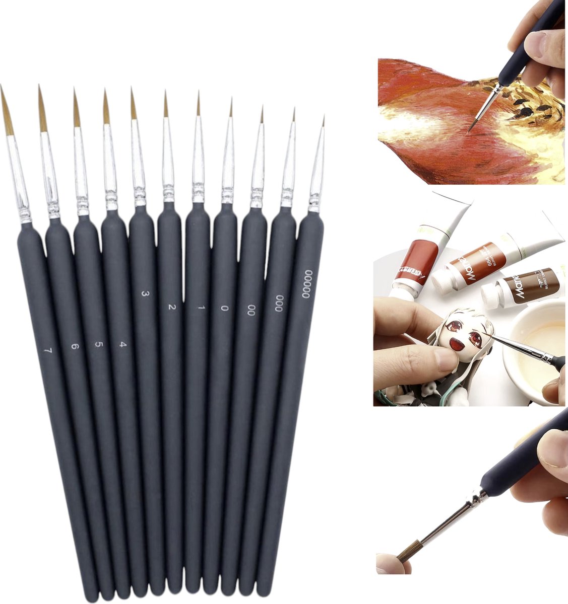 Cabantis Penselen/Kwastenset 11 stuks - Geschikt voor Warhammer 40.000 - Kwasten geschikt voor detail- en professioneel gebruik – Modelbouw - Zwart