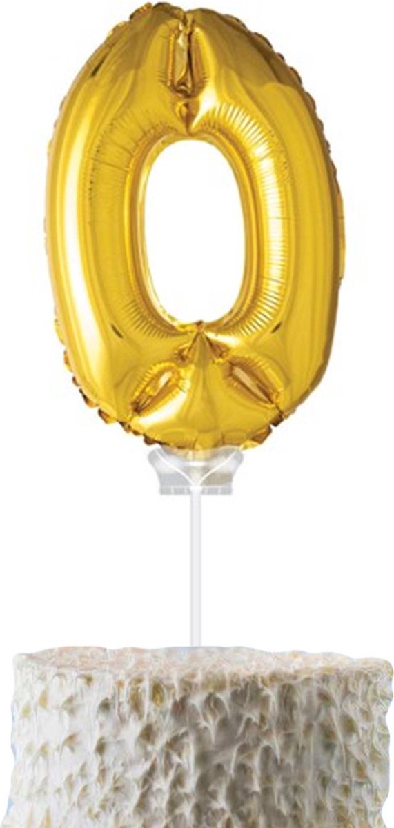 Cijferballon op stokje Cadebo - Taart ballon - 40cm - Cijfer 0 - Goud - Gratis Verzonden