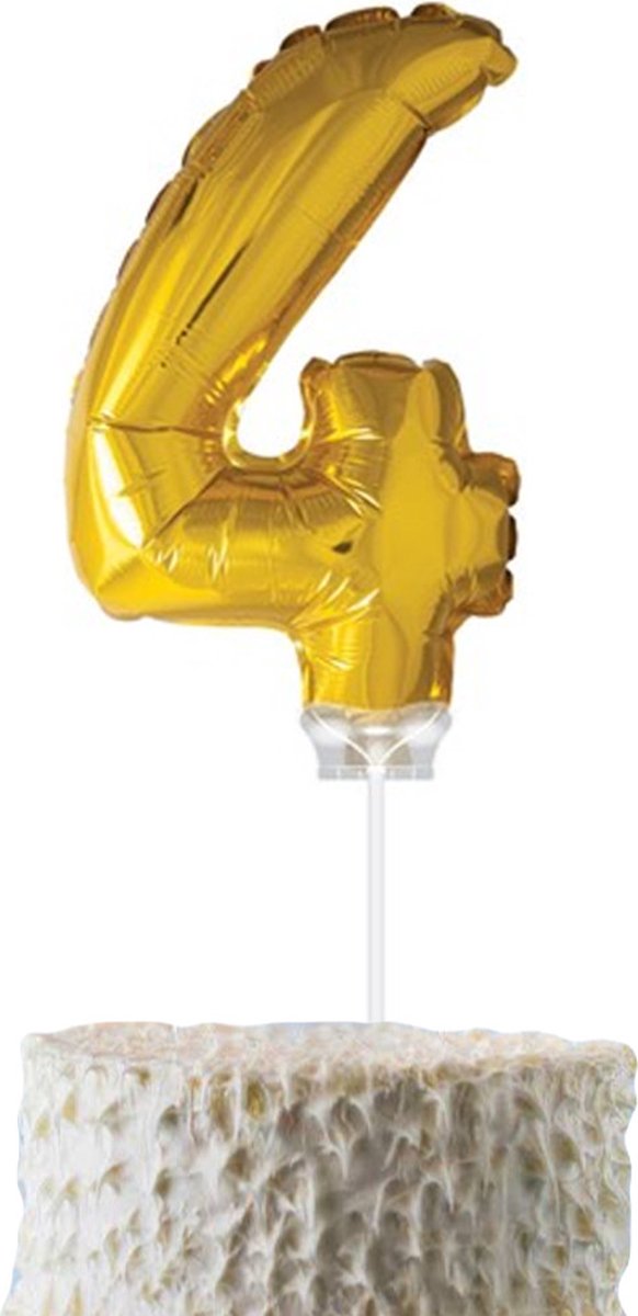 Cijferballon op stokje Cadebo - Taart ballon - 40cm - Cijfer 4 - Goud - Gratis Verzonden