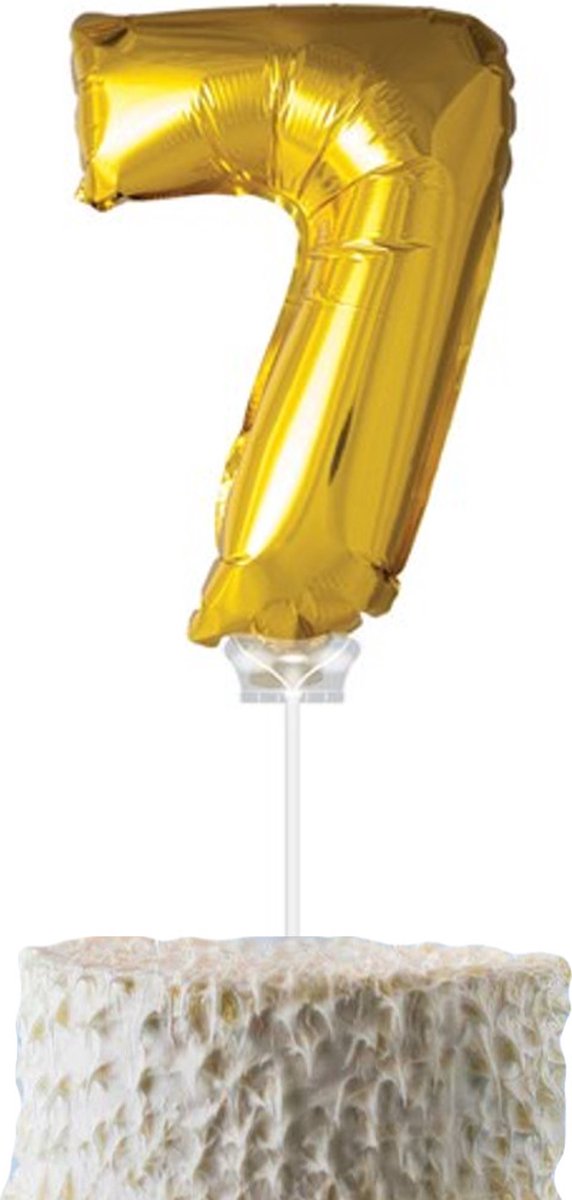 Cijferballon op stokje Cadebo - Taart ballon - 40cm - Cijfer 7 - Goud - Gratis Verzonden