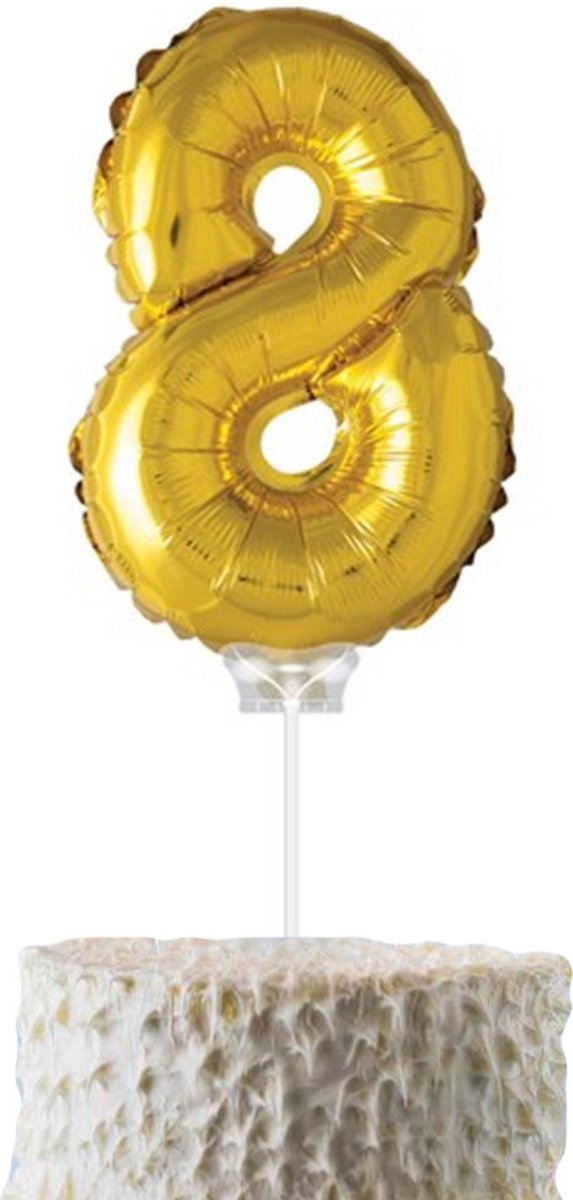 Cijferballon op stokje Cadebo - Taart ballon - 40cm - Cijfer 8 - Goud - Gratis Verzonden