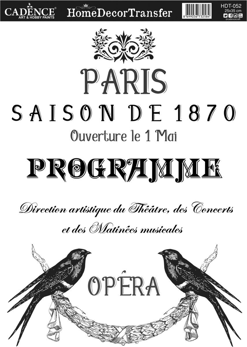Cadence Home Deco Transfer HDT-052 25x35 cm Paris Saison