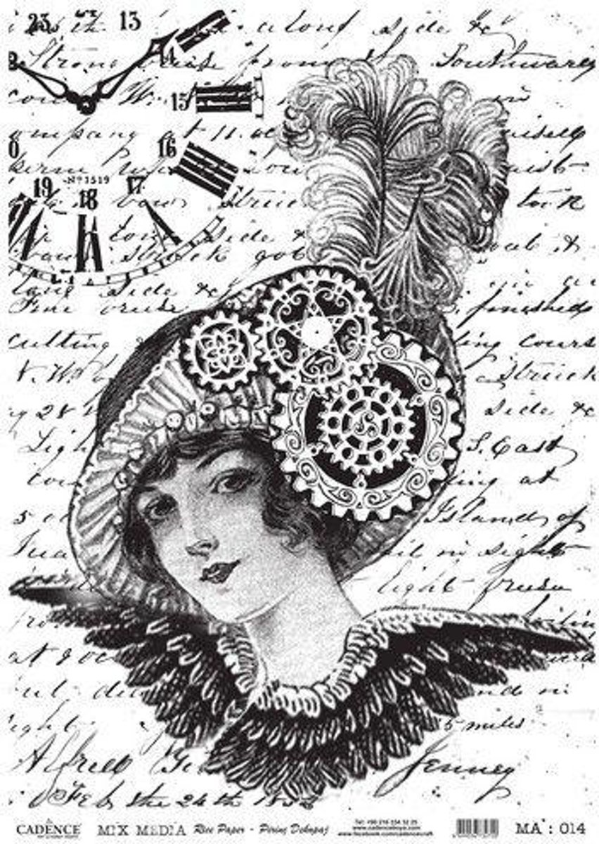 Cadence rijstpapier dame - tandwiel - klok - zwart MA : 014