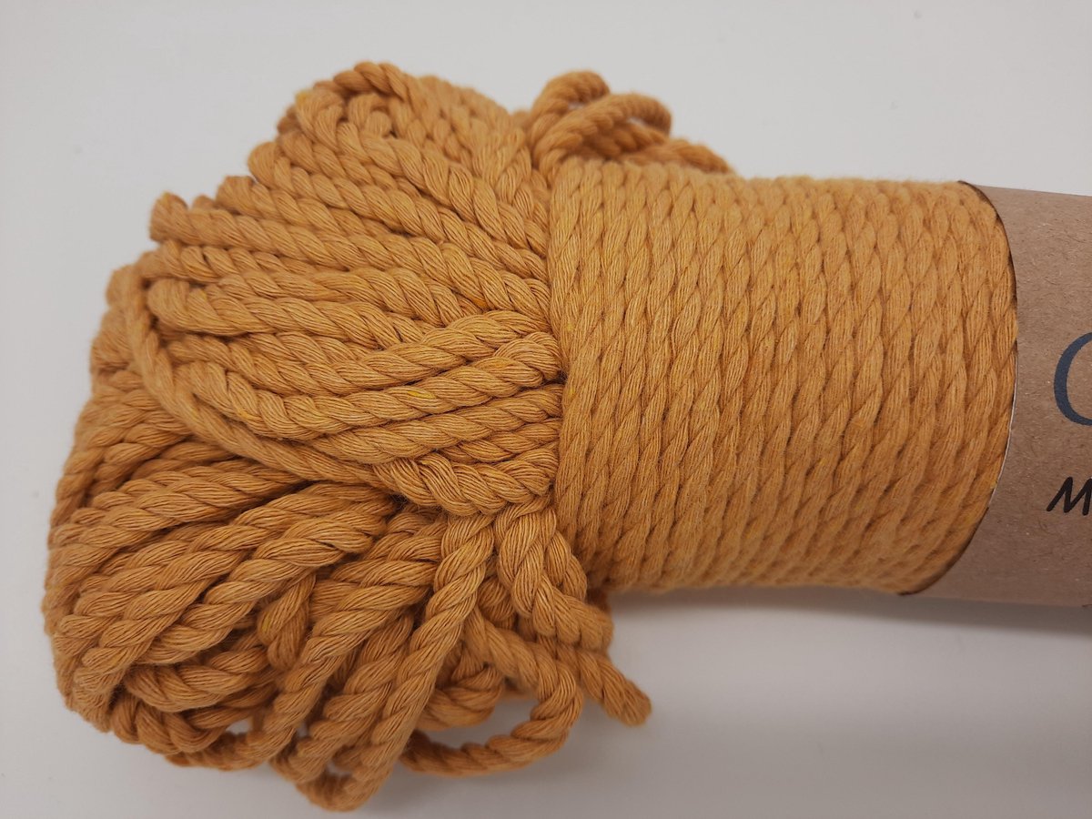 Macramé touw - 3mm - Mosterd geel - Getwijnd - Double twisted - Gerecycled katoen