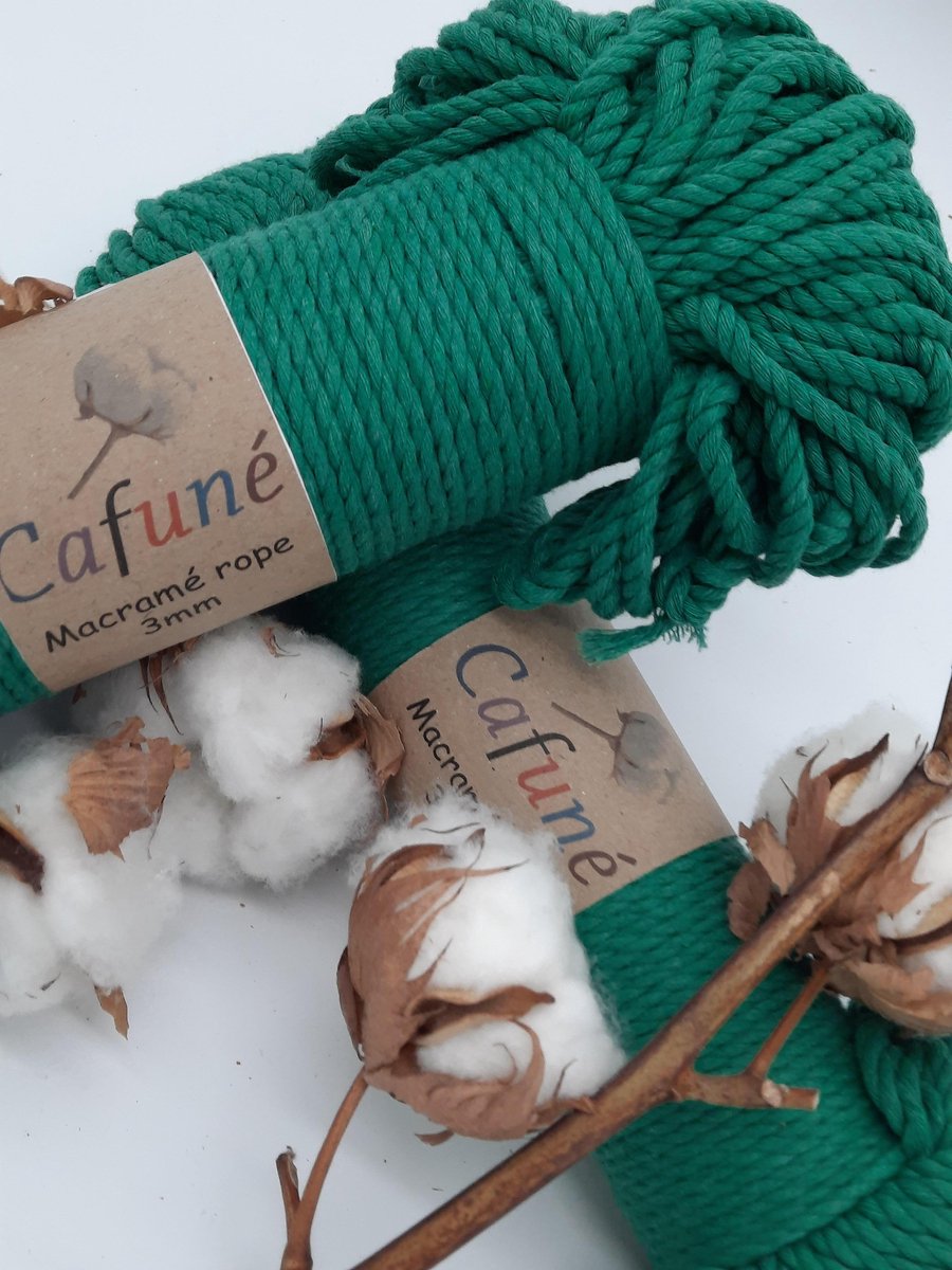 Macramé touw - Benneton groen - getwijnd - double twisted - gerececled katoen