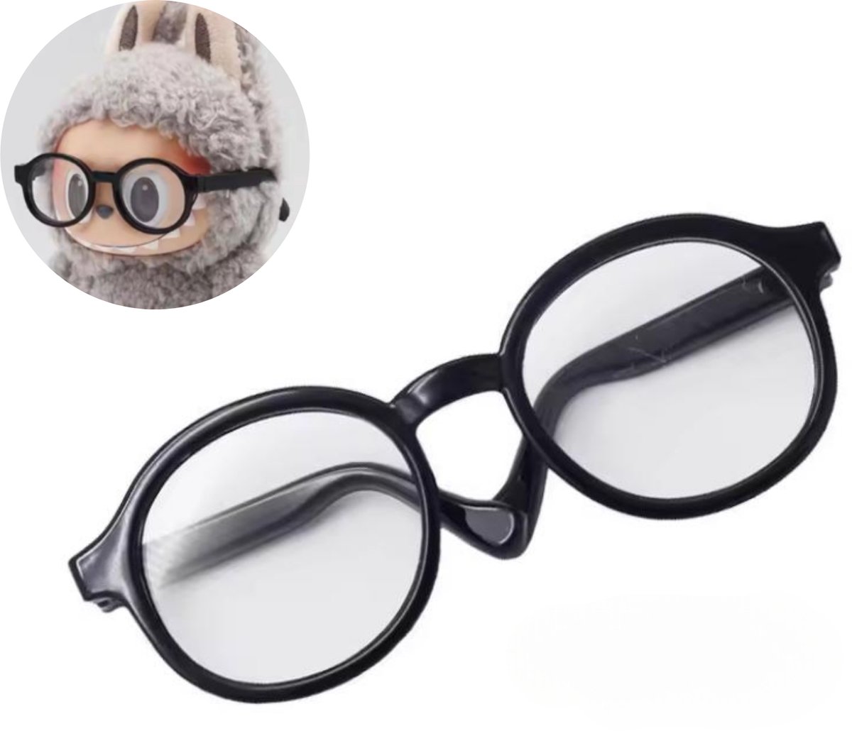 Caimco Bril Geschikt voor Labubu - Zwart - Mini bril – voor 15-17 cm Labubu Poppen - Labubu Kleding - Labubu Kleren - Labubu Bril