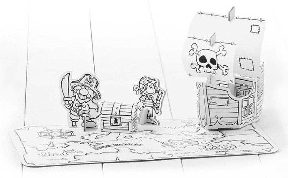 Feestset piraat - Knutsel Pakket - Bouw Doos - Bouw Pakket - Cadeau Tip - Kartonnen Diy Pakket - Educatief Speelgoed - Zelf In kleuren - Speel Speel Pakket - Jongens/ Meisjes Speelgoed