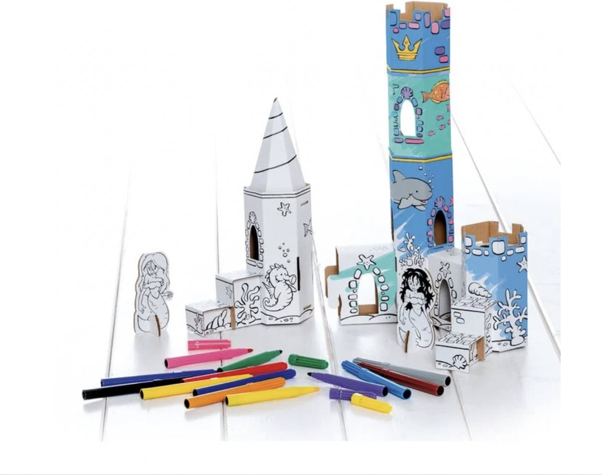Onderwater kasteel - Knutsel Pakket - Bouw doos - Bouw Pakket -Cadeau Tip - Kartonnen Diy Pakket - Educatief Speelgoed - Zelf In Kleuren - Speel Pakket - Jongens/ Meisjes Speelgoed -