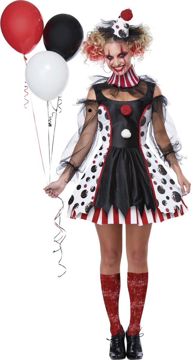 CALIFORNIA COSTUMES - Psycho clown outfit met stippen voor dames - XS - Volwassenen kostuums