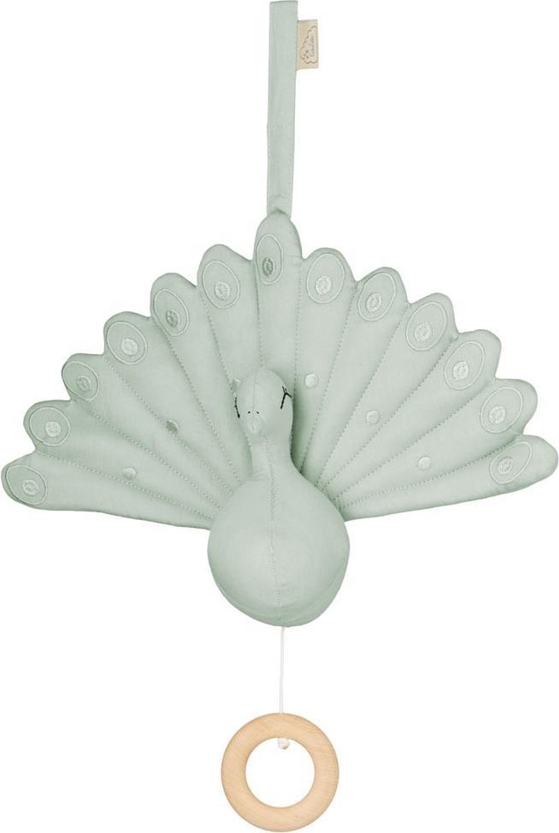 Muziekdoosje pauw met klittenbandlus - dusty green