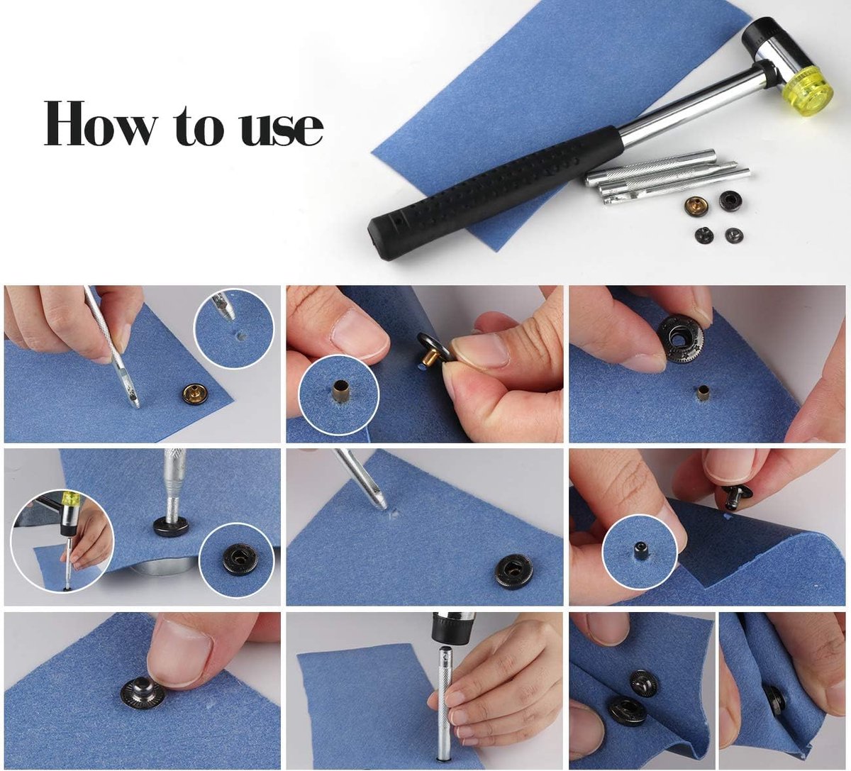 Candala 120 Sets Drukbevestigingsmiddelen,Metalen Drukknopen Knop Snaps Kit Drukknopen met Punch Tang en 4 Bevestigingsgereedschap voor Kleding Ambachtelijke Reparaties Decoratie