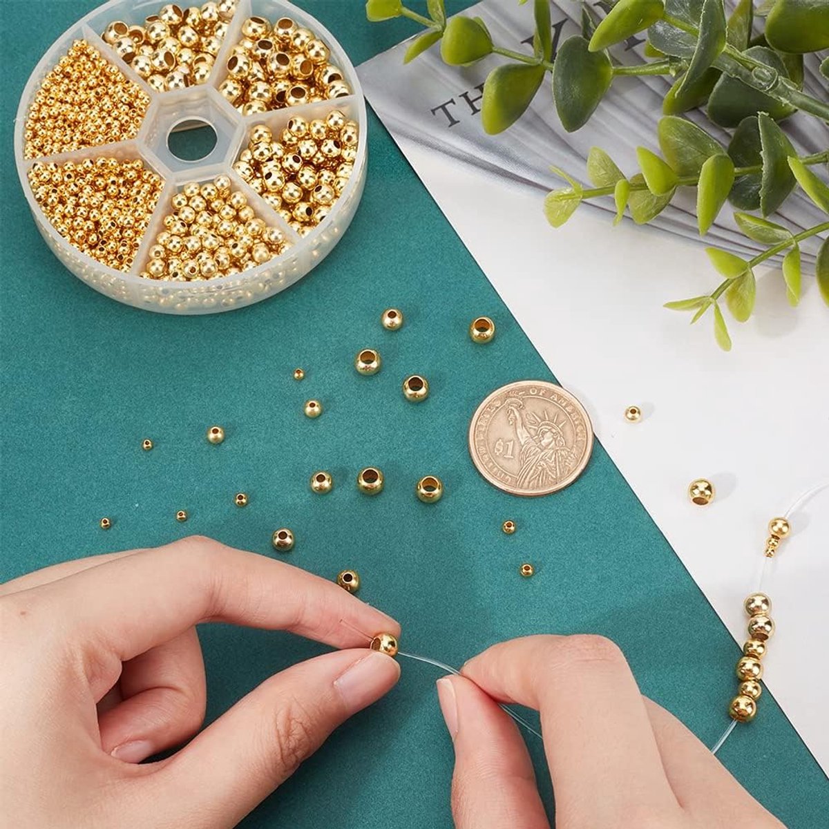 Candala 1430 stuks gladde ronde messing kralen, rondelle spacer kralen met groot gat voor doe-het-zelf sieraden maken, gouden, 2,4/3/4/5/6mm