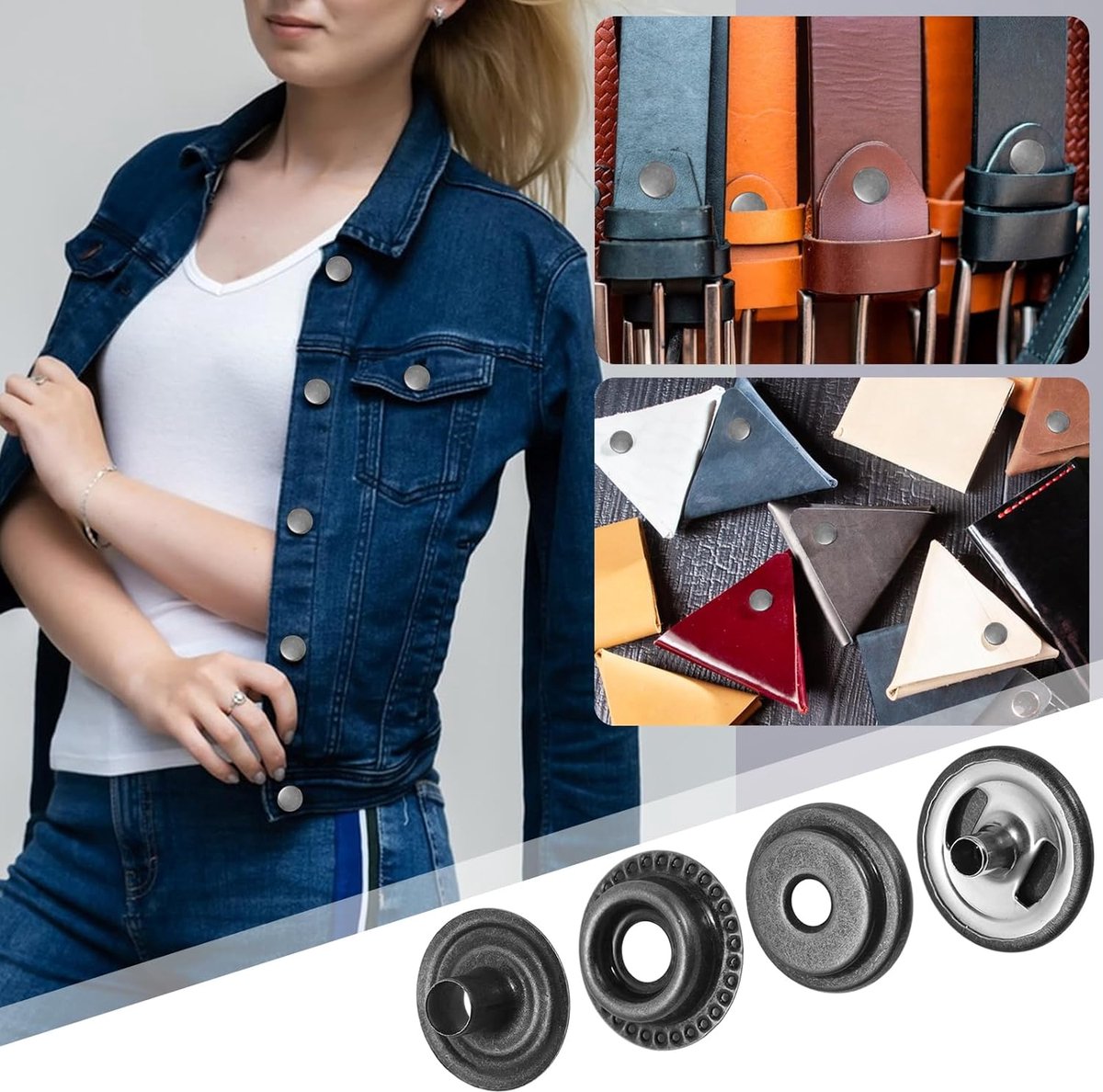 Candala 260 Stuks Drukknopen Set, Drukknopen Zonder Naaien, Drukknopen Metaal,15mm Roestvrij Staal Drukknopen met 3 Aanpassingshulpmiddelen,Knop Roestvrij Staal Pers voor Kleding Jassen Diy Ambacht