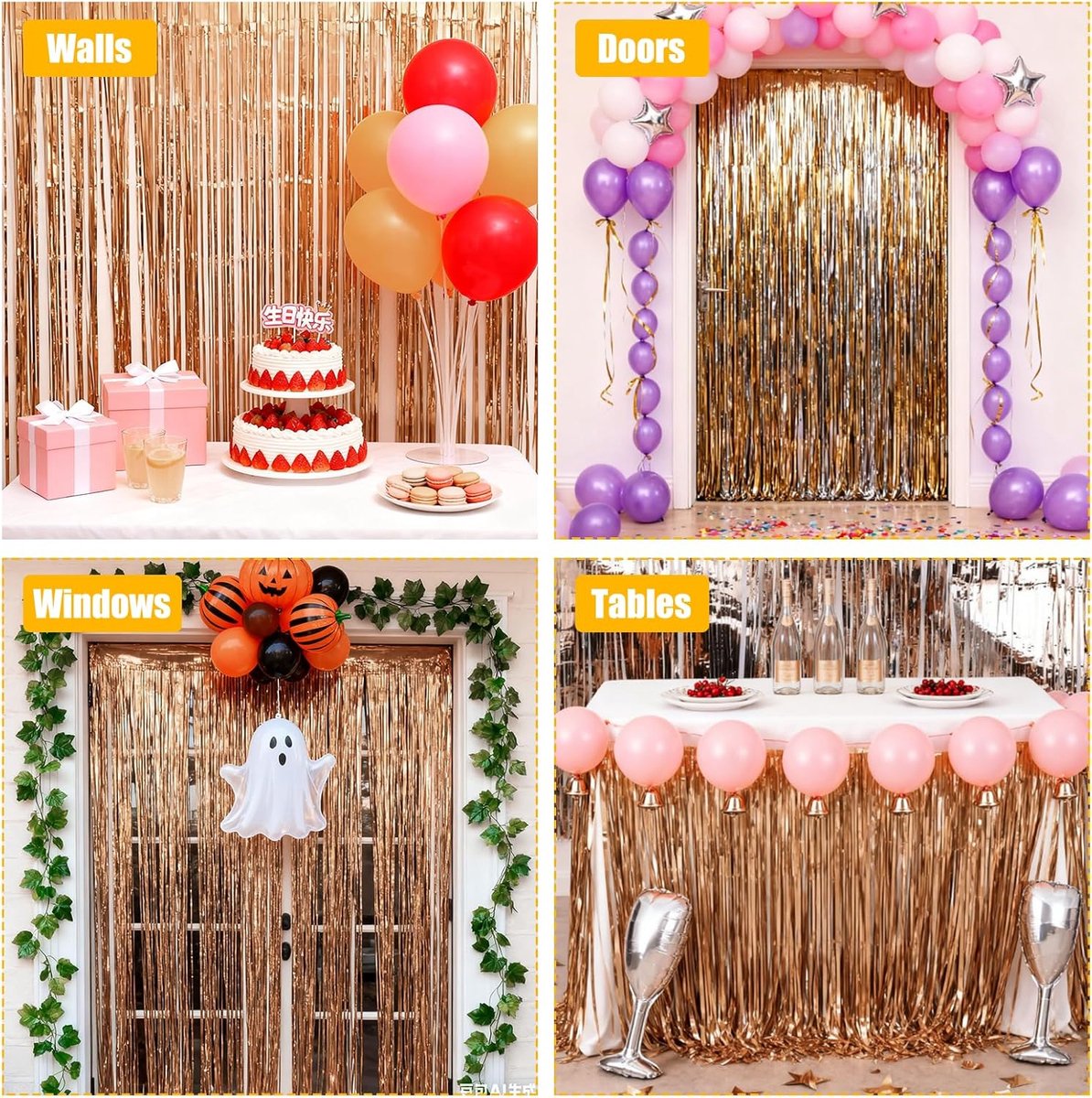 Candala Champagne Gouden Feestgordijn,1m x 2m Folie Gordijn Decoraties, Champagne Goud Metallic Klatergoud Achtergrond Feestfolie Deurgordijn, voor Verjaardagen Bruiloften Kerstmis