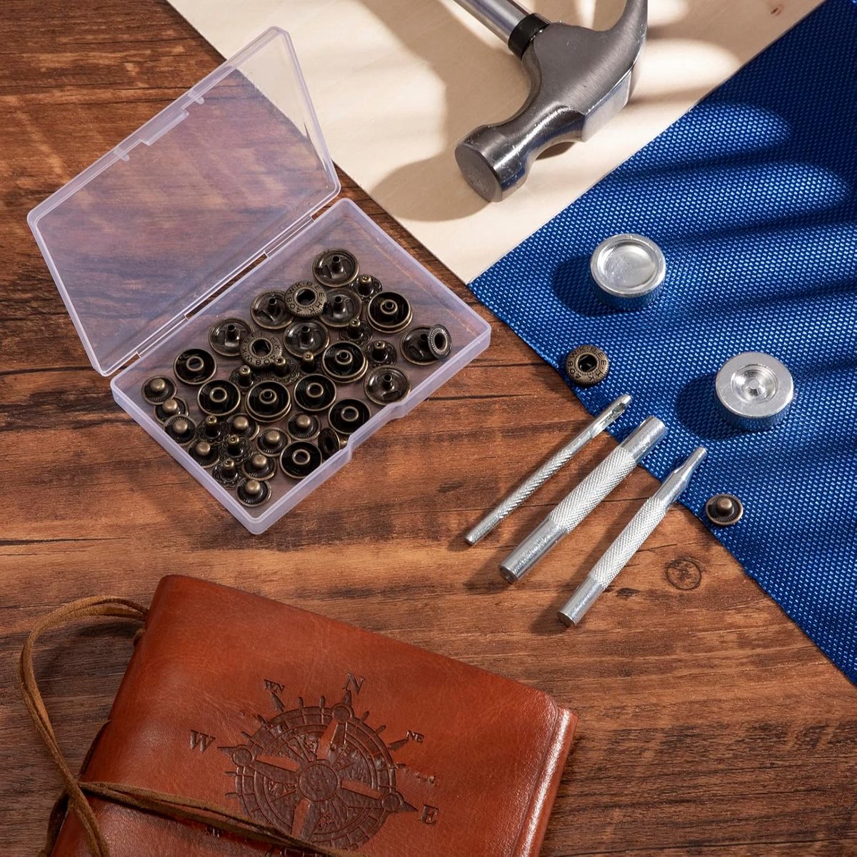 Candala Drukknopen 12 sets metalen drukknopen voor kleding met 4 bevestigingsgereedschappen voor tassen, jeans, kleding, stof, lederhandwerk 15 mm (brons)