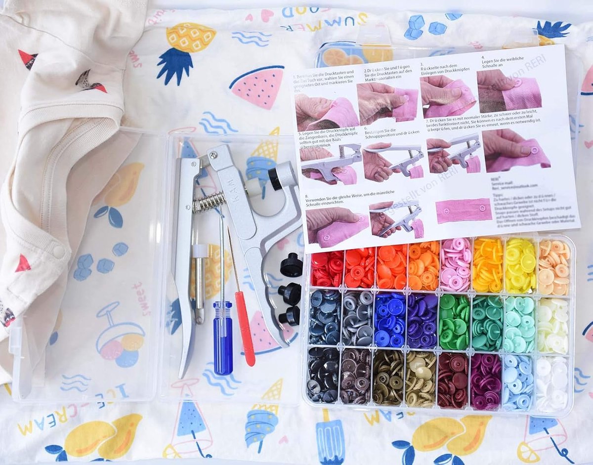 Candala Drukknopen met tang, set van 360 T5 Kam Snaps in 24 kleuren, drukknopset met snaptang