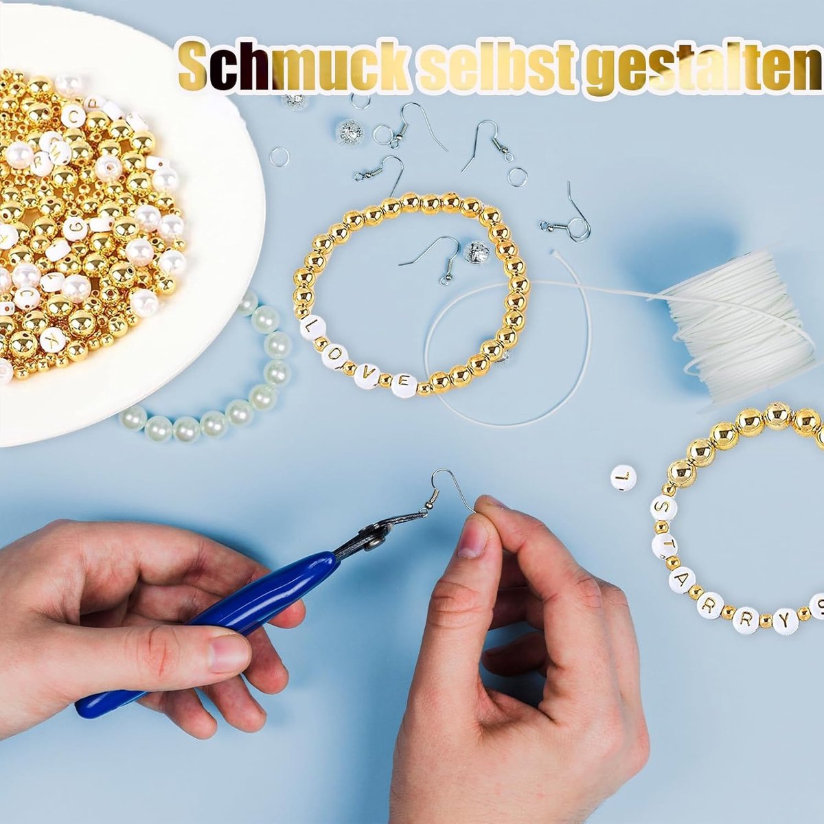 Candala Kralen voor armbanden, halve kralen met letterkralen, doe-het-zelf kit voor het maken van sieraden, armbanden, halskettingen, oorbellen, accessoires