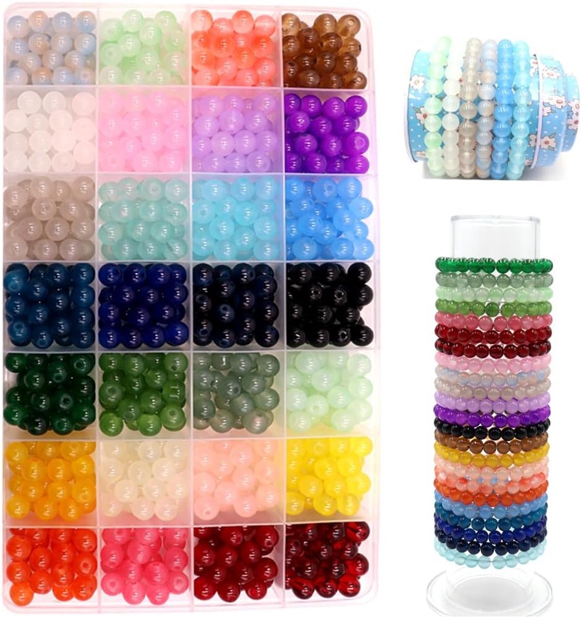 Candala Kristallen sieraden maken kit 700 stuks 8 mm ronde glazen kralen voor het maken van sieraden 28 kleuren kristallen kralen voor armbanden maken kits doe-het-zelf ambachten benodigdheden voor armband