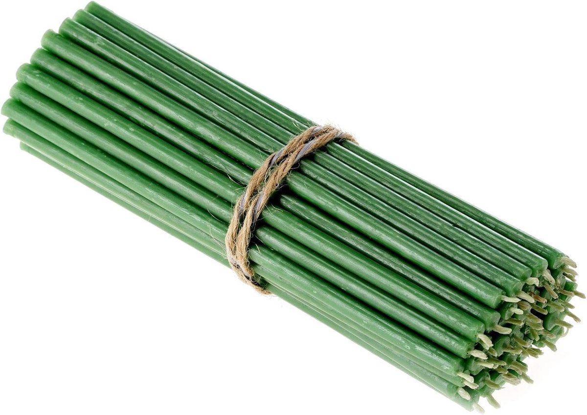 Candala Ritual Bijenwas kaarsen (groen) - Orthodoxe kaarsen voor gebed tafeldecoratie bruiloft - niet giftig, roet - druppelvrij, lang, duurzame producten,, hoogte: 16 cm, Ø 5,4 mm (50 stuks)