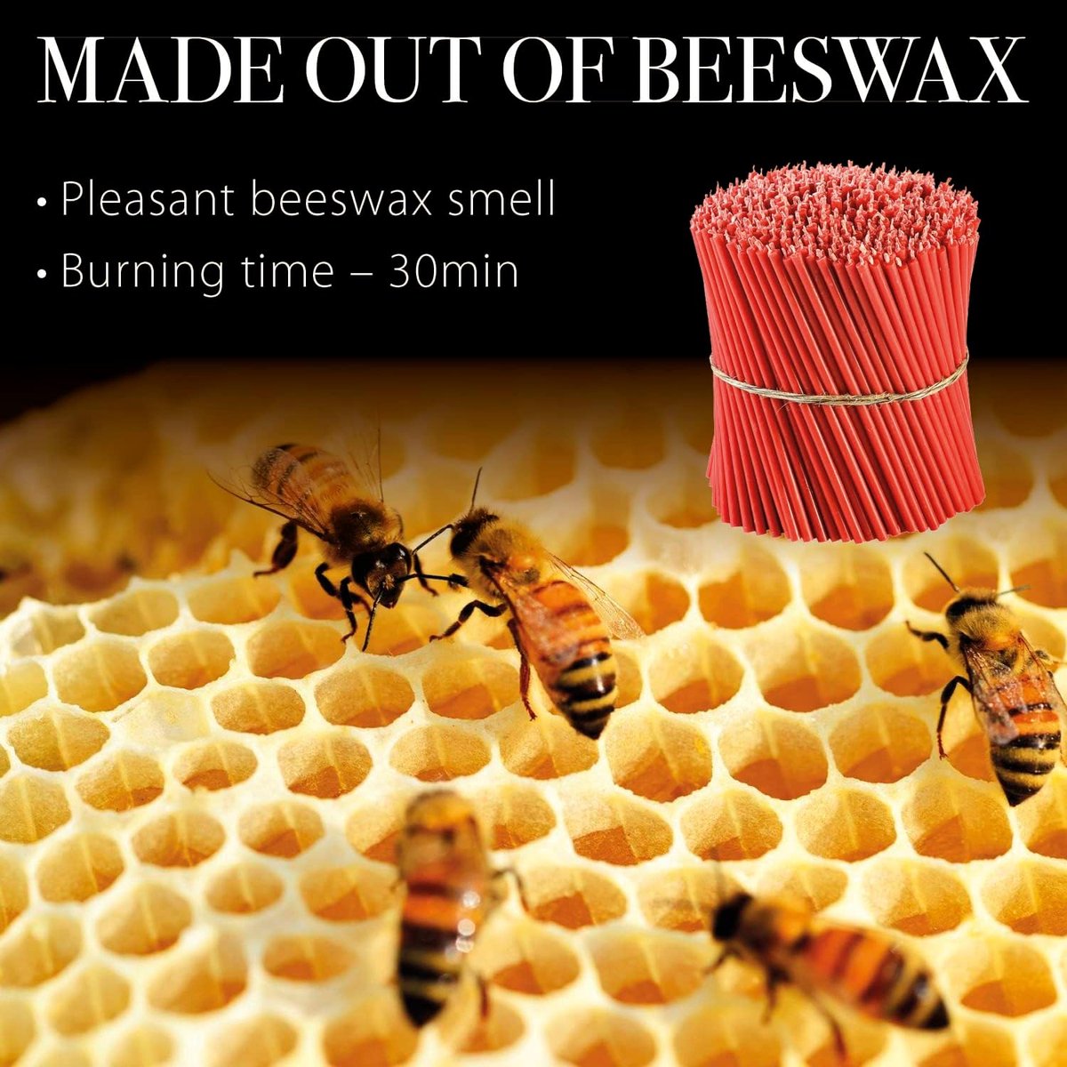 Candala Ritual Bijenwas kaarsen (rood) - Orthodoxe kaarsen voor gebed tafeldecoratie bruiloft - niet giftig, roetvrij, druppelt niet, lang, duurzame producten,, hoogte: 16 cm, Ø 5 mm (100 stuks)
