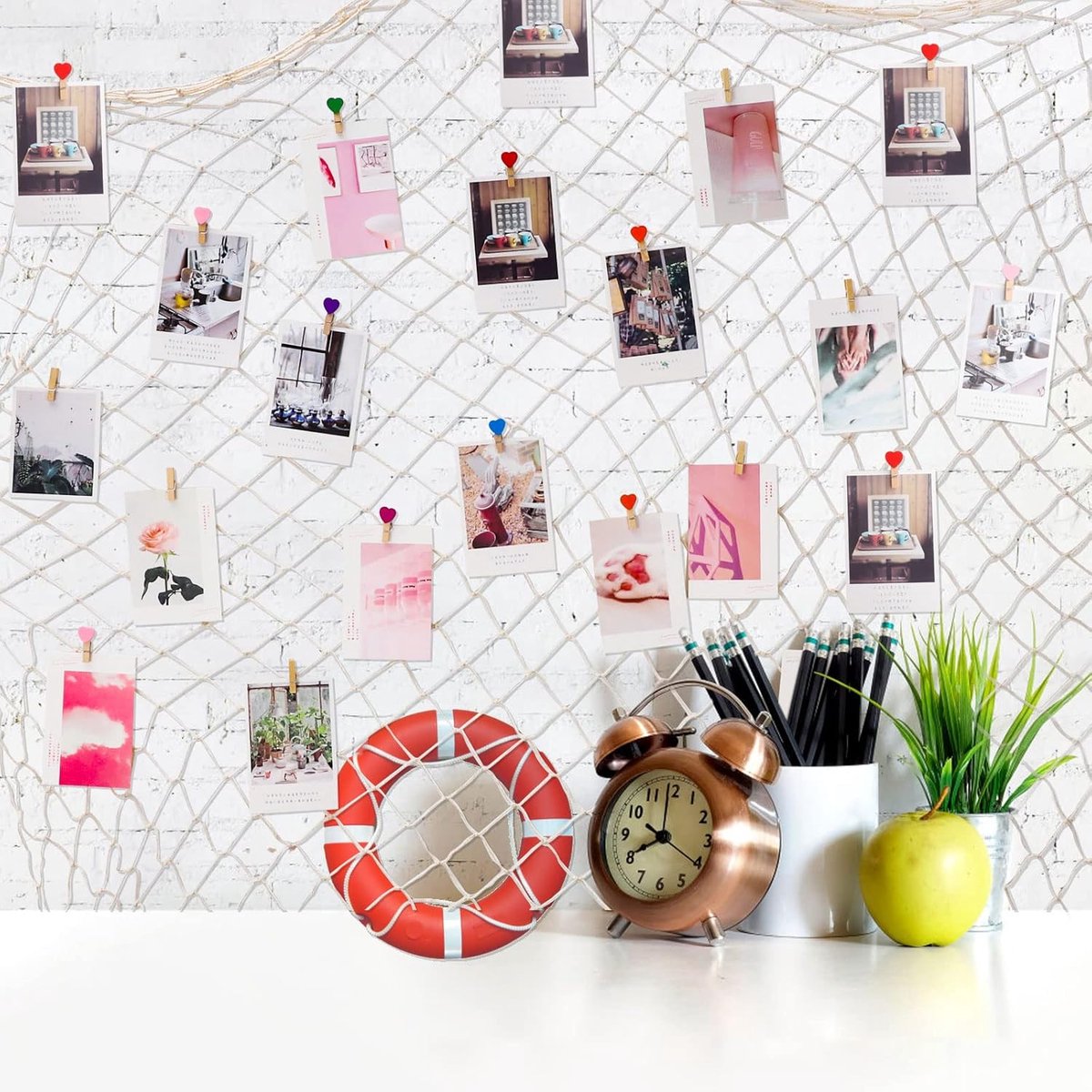 Candala Visnet decoratieset, maritieme decoratie, fotowand met 40 klemmen, doe-het-zelf, 20 onzichtbare nagels, hangende wanddecoratie voor verjaardag, feest, carnaval, bruiloft, Valentijnsdag, communie