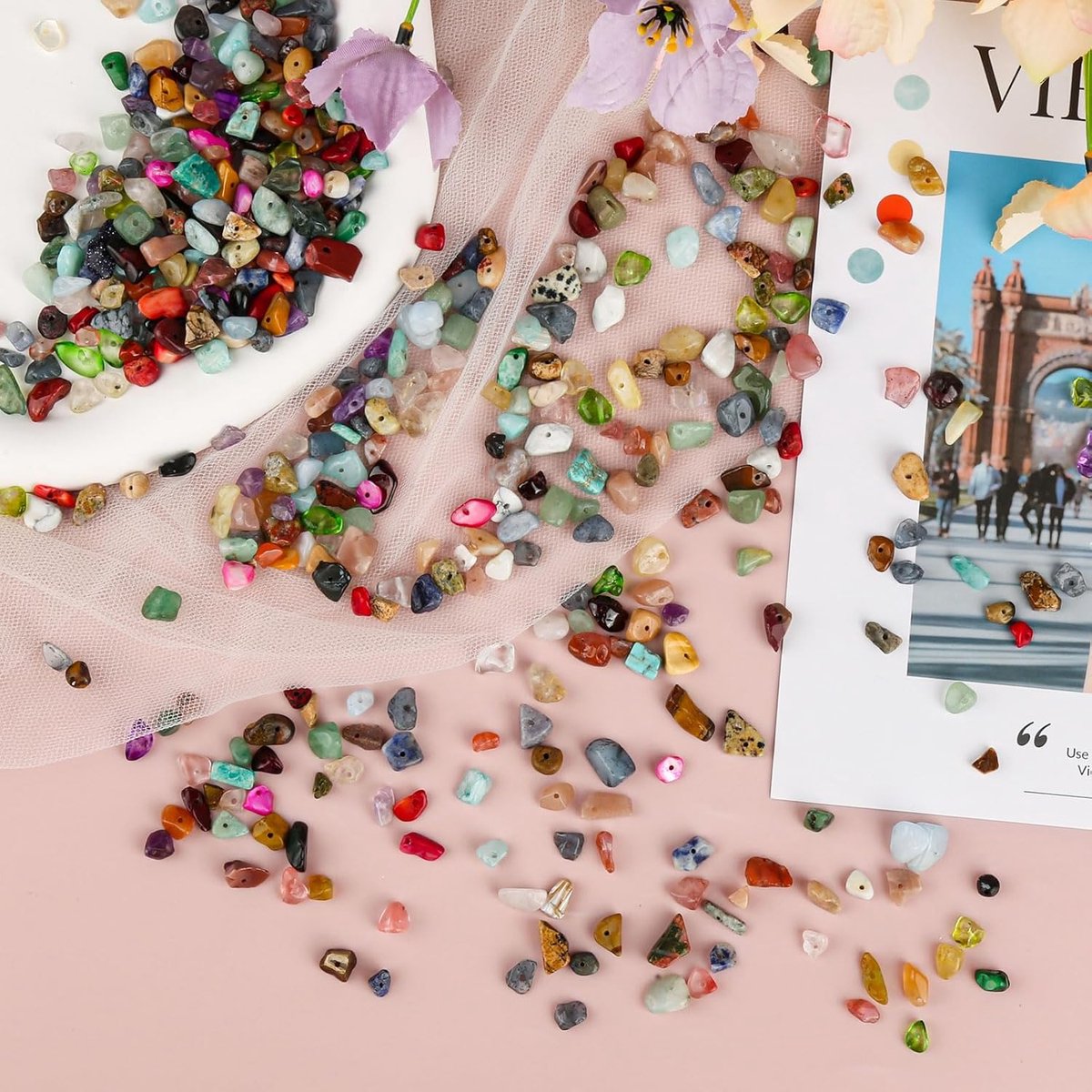 Candala doos/500 stuks edelsteenkralen, 5-8 mm edelstenen met gat, natuursteen kralen om te rijgen, pastelhalfedelstenen voor het rijgen, doe-het-zelf armbanden, halskettingen, oorbellen, sieraden,