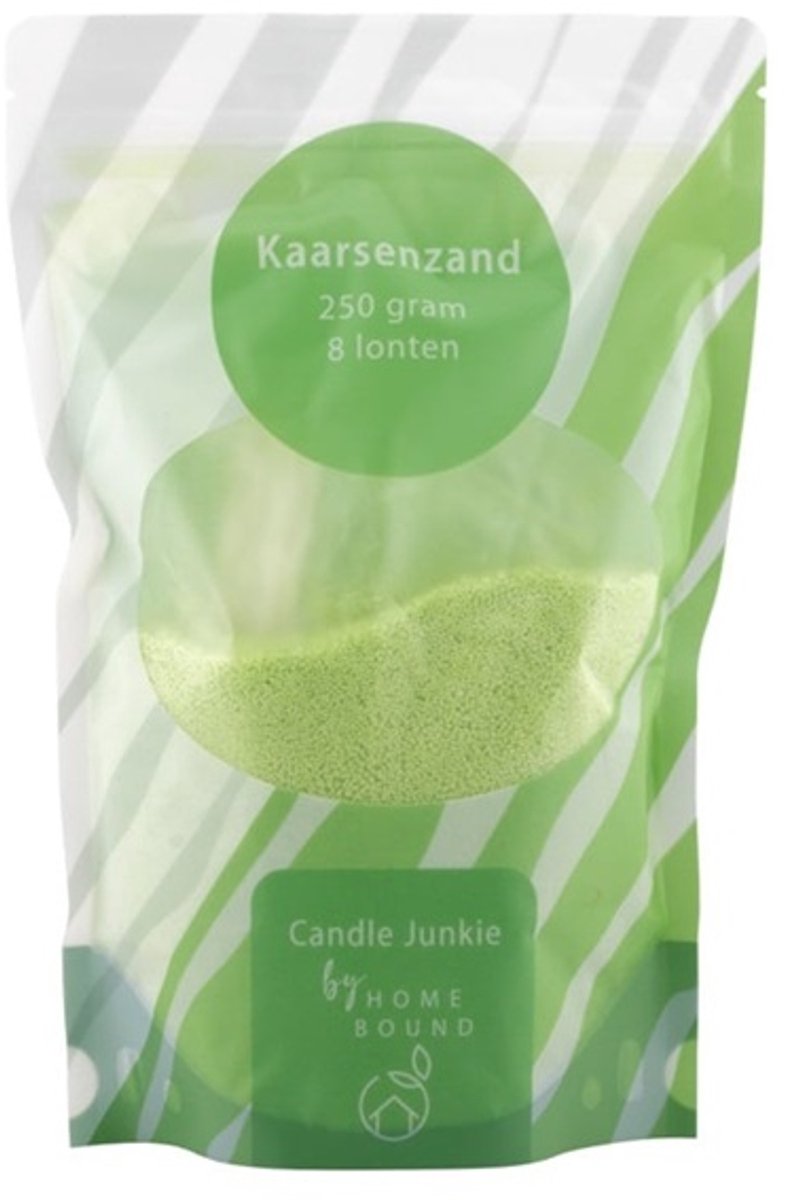 Kaarsenzand korrels zak 250 gr met 8 lonten groen