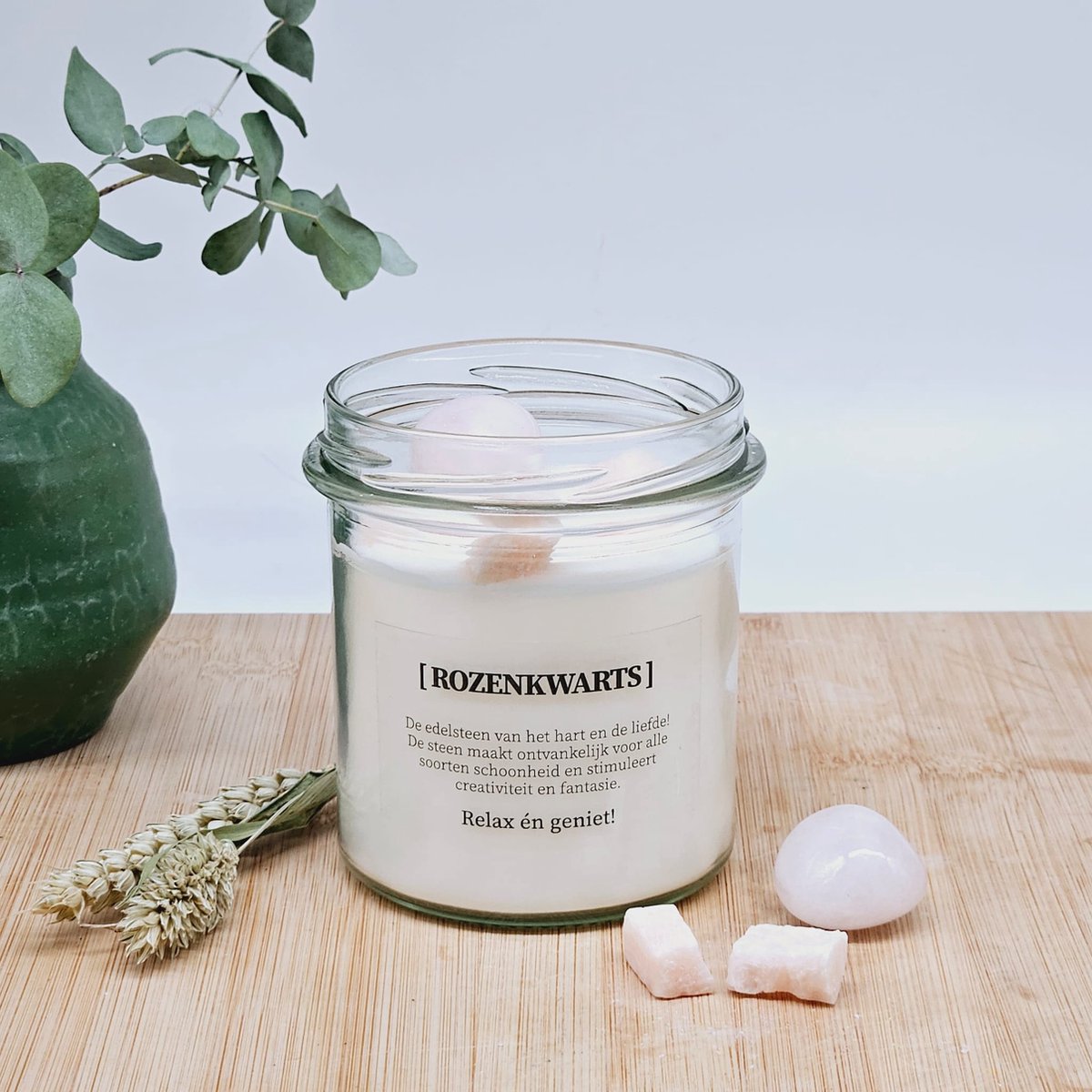 DIY pakket - Kaars met edelsteen en geurdecoratie - Rozenkwarts