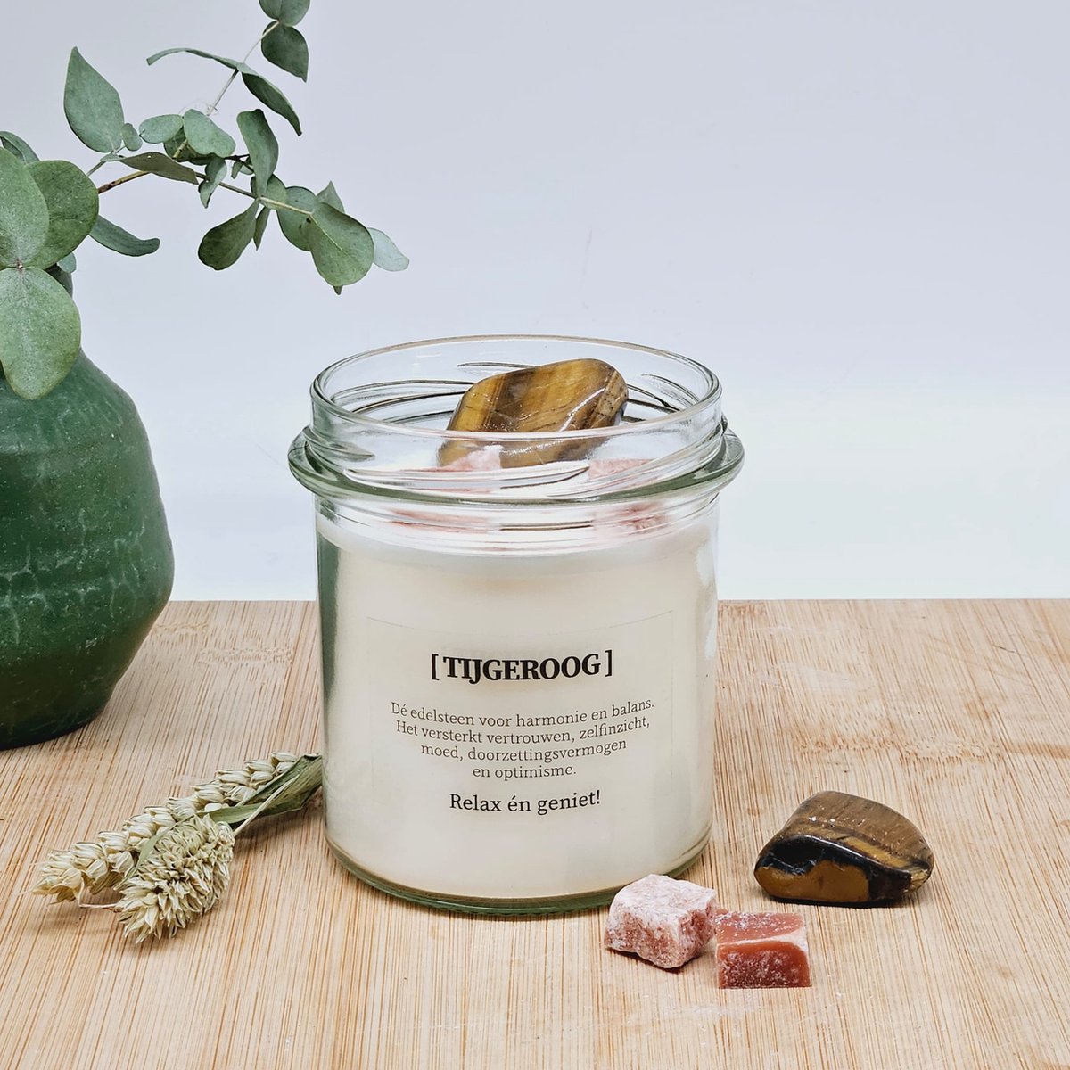 DIY pakket - Kaars met edelsteen en geurdecoratie - Tijgeroog