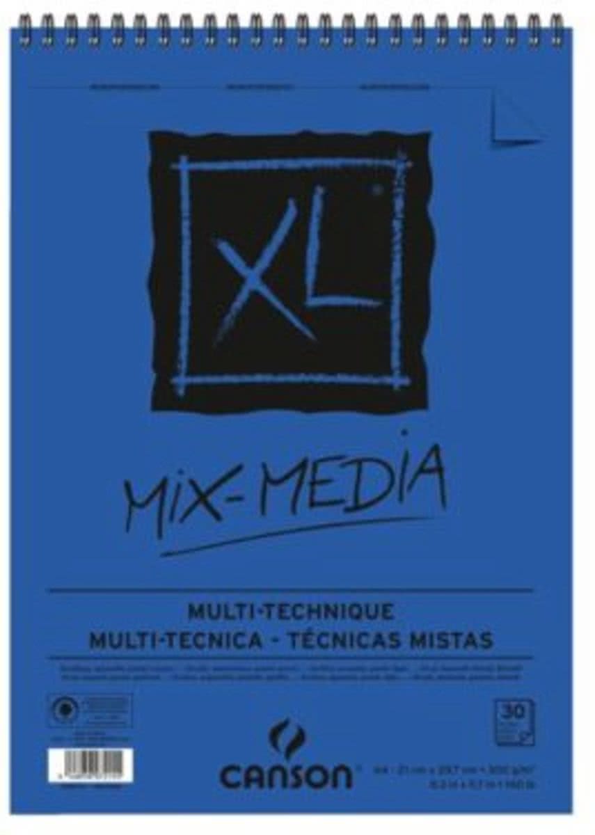 AQUARELBLOK CANSON XL MIX MEDIA A4 300GR 30VEL SPIRAAL
