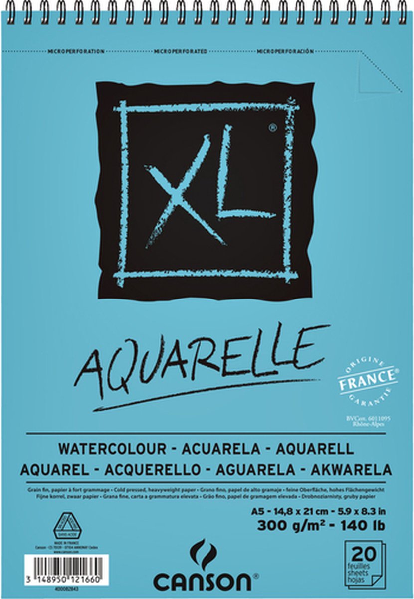 Aquarelblok Canson XL Aquarelle A5 20V 300gr spiraal
