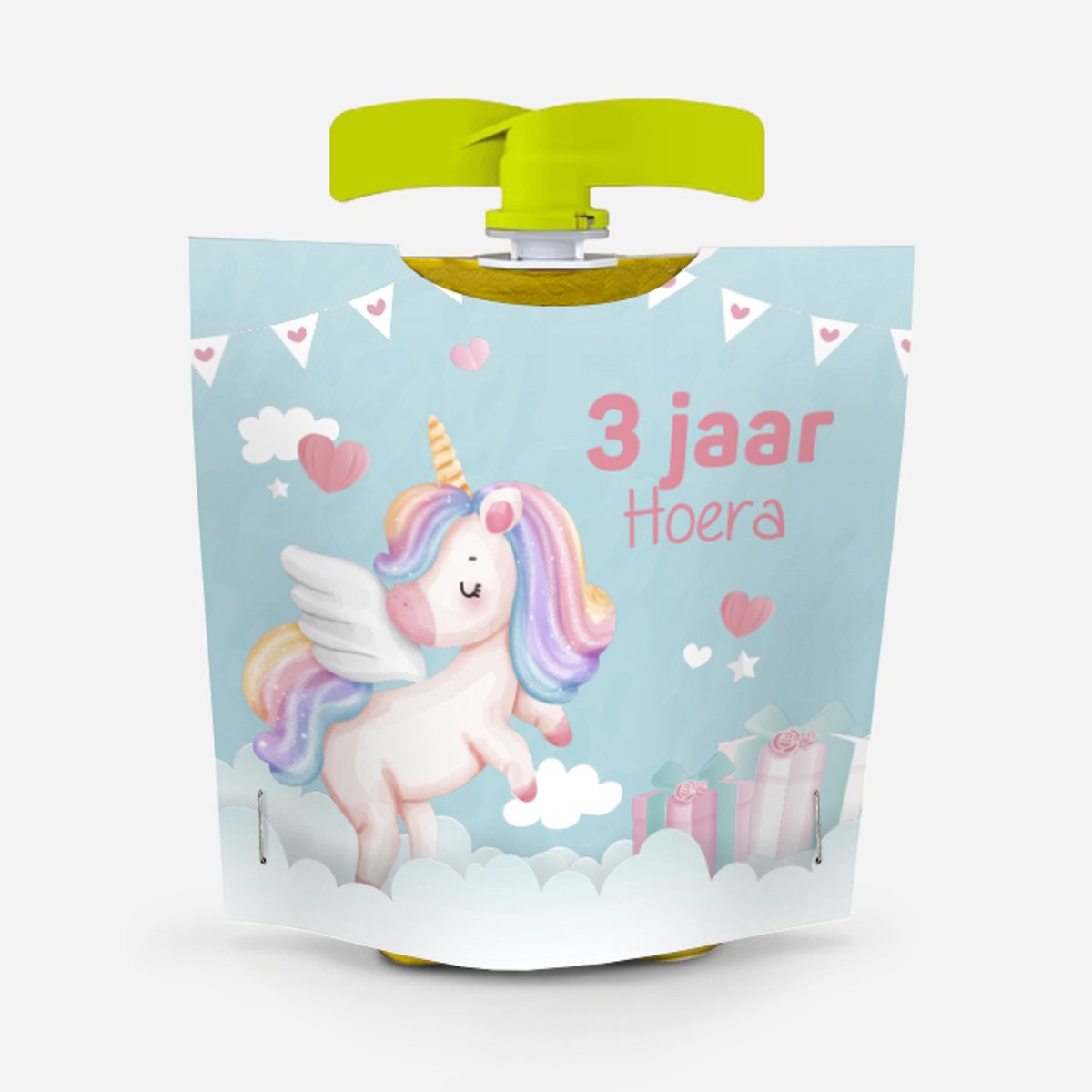 Wikkel voor knijpfruit - unicorn - 3 jaar - 10 stuks