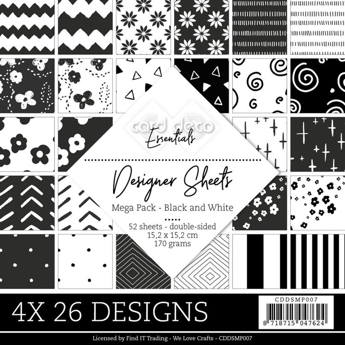 Card Deco Essentials Designer Sheets Mega Pack Black and White