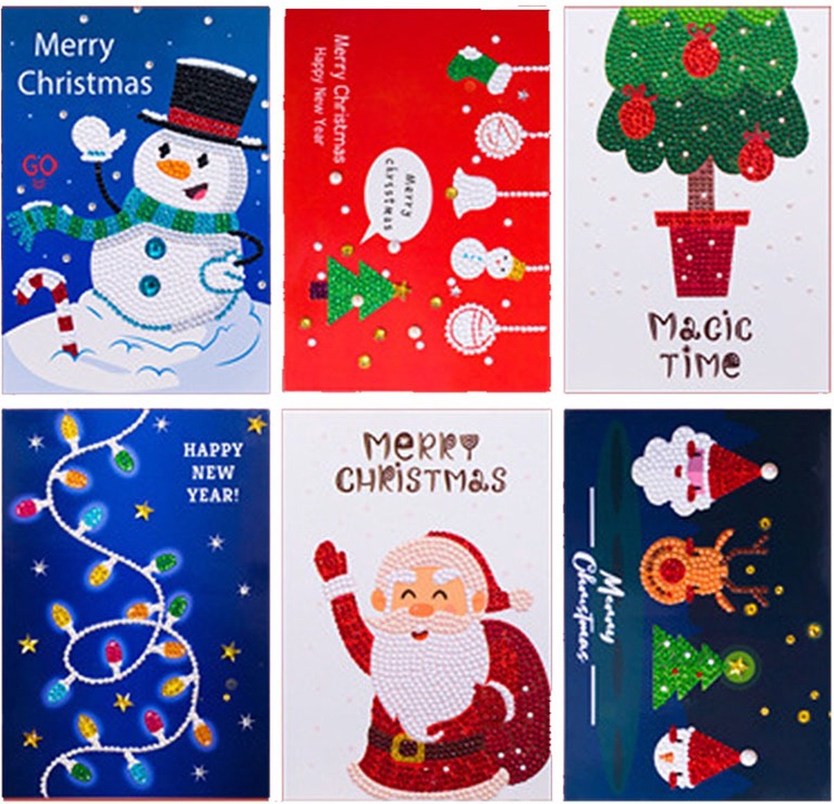 Cards & Crafts 6 Diamond Painting Kerstkaarten - 13x18cm - Kerstkaarten met enveloppen - Diamond painting complete set