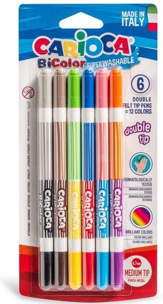 Carioca - BiColor Viltstiften - 6 Stiften = 12 Kleuren