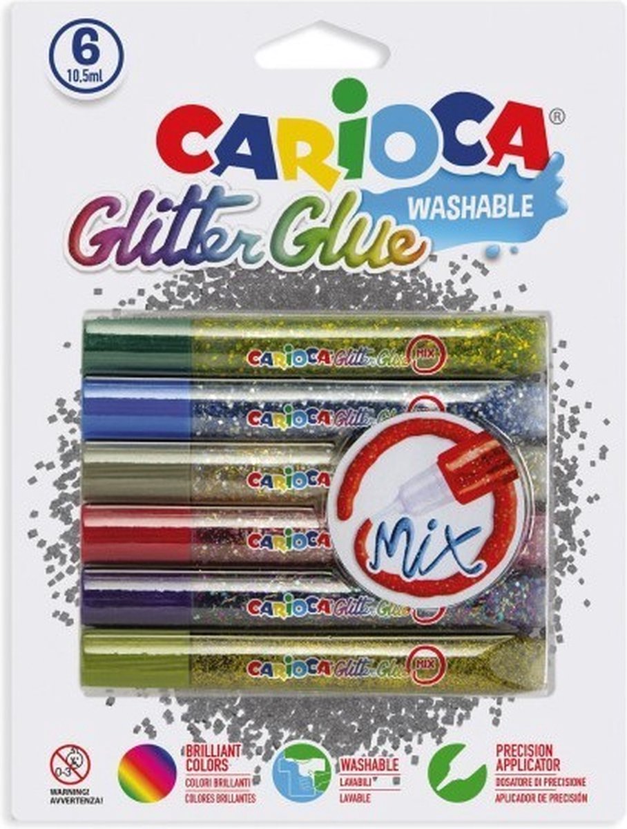 Carioca - Glitter Lijm - 6 Mix kleuren