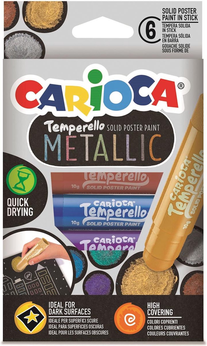 Carioca plakkaatverfstick Temperello Metallic, kartonnen etui van 6 stuks