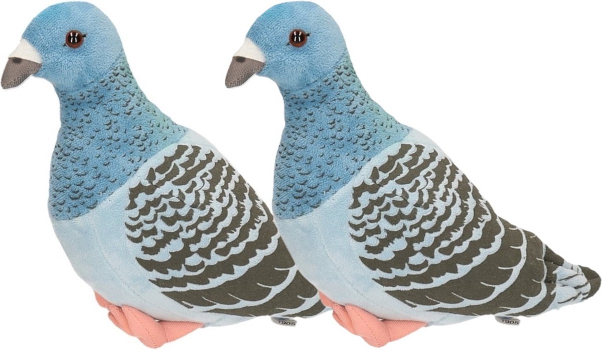 CarlDick pluche knuffeldier Duif - 2x - 24 cm - blauw/grijs - vogels - knuffels