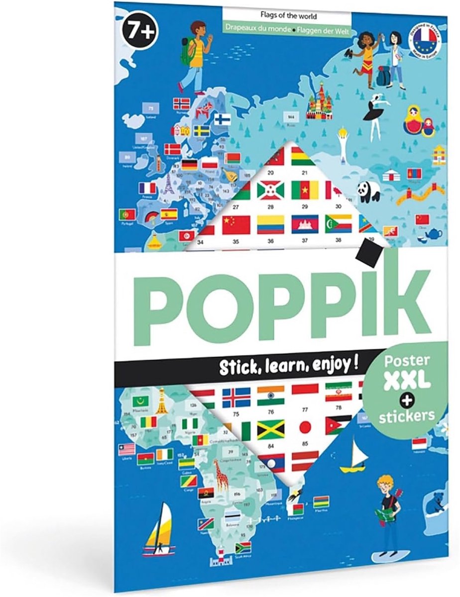 Poppik Educatieve poster + sticker Vlaggen van de wereld