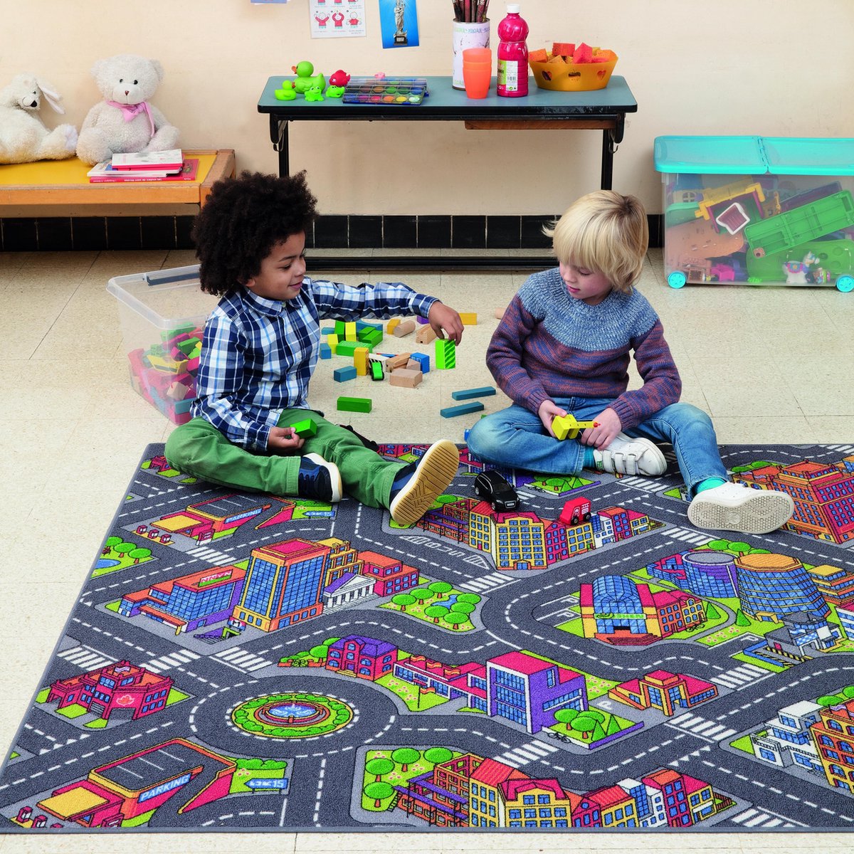 Carpet Studio Big City Speelkleed – Speelmat 140x200cm - Vloerkleed Kinderkamer - Anti-slip Speeltapijt - Verkeerskleed - Grijs