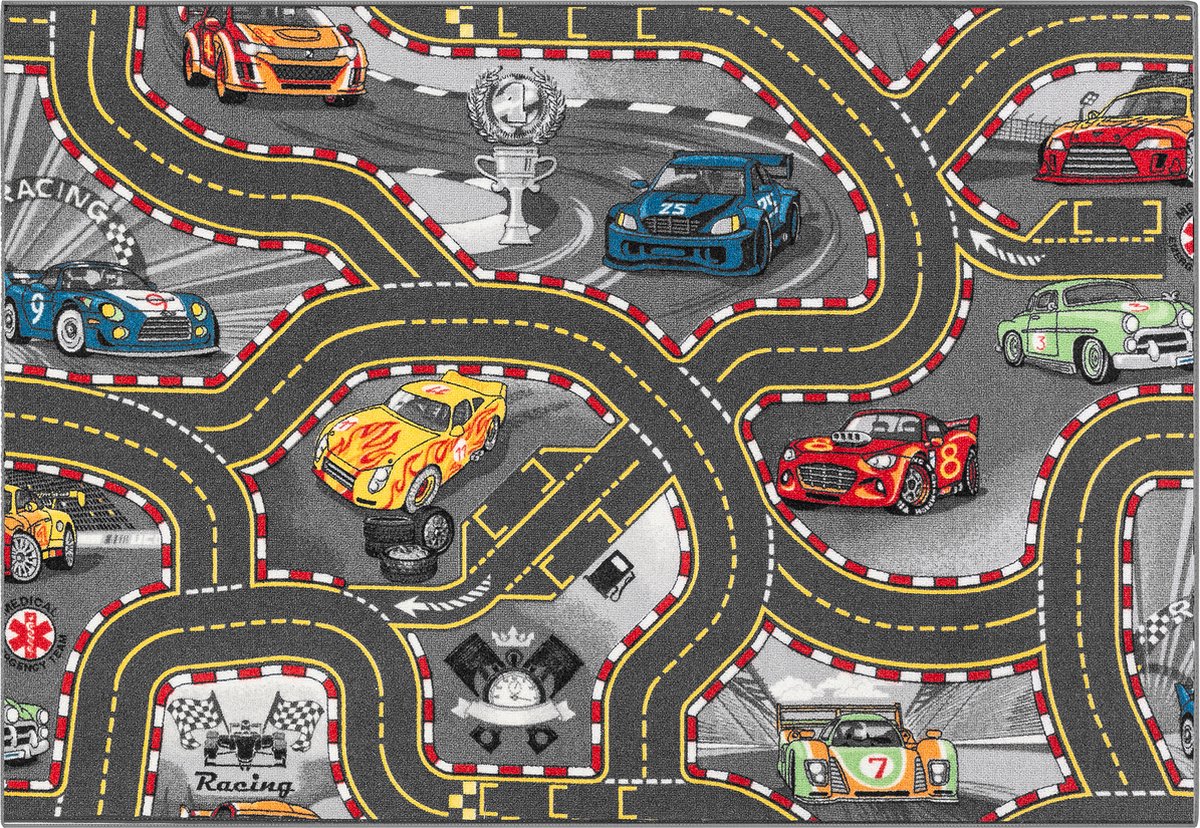 Carpet Studio Racer Speelkleed - Speelmat 95x133cm - Vloerkleed Kinderkamer - Anti-slip Speeltapijt - Verkeerskleed - Zwart